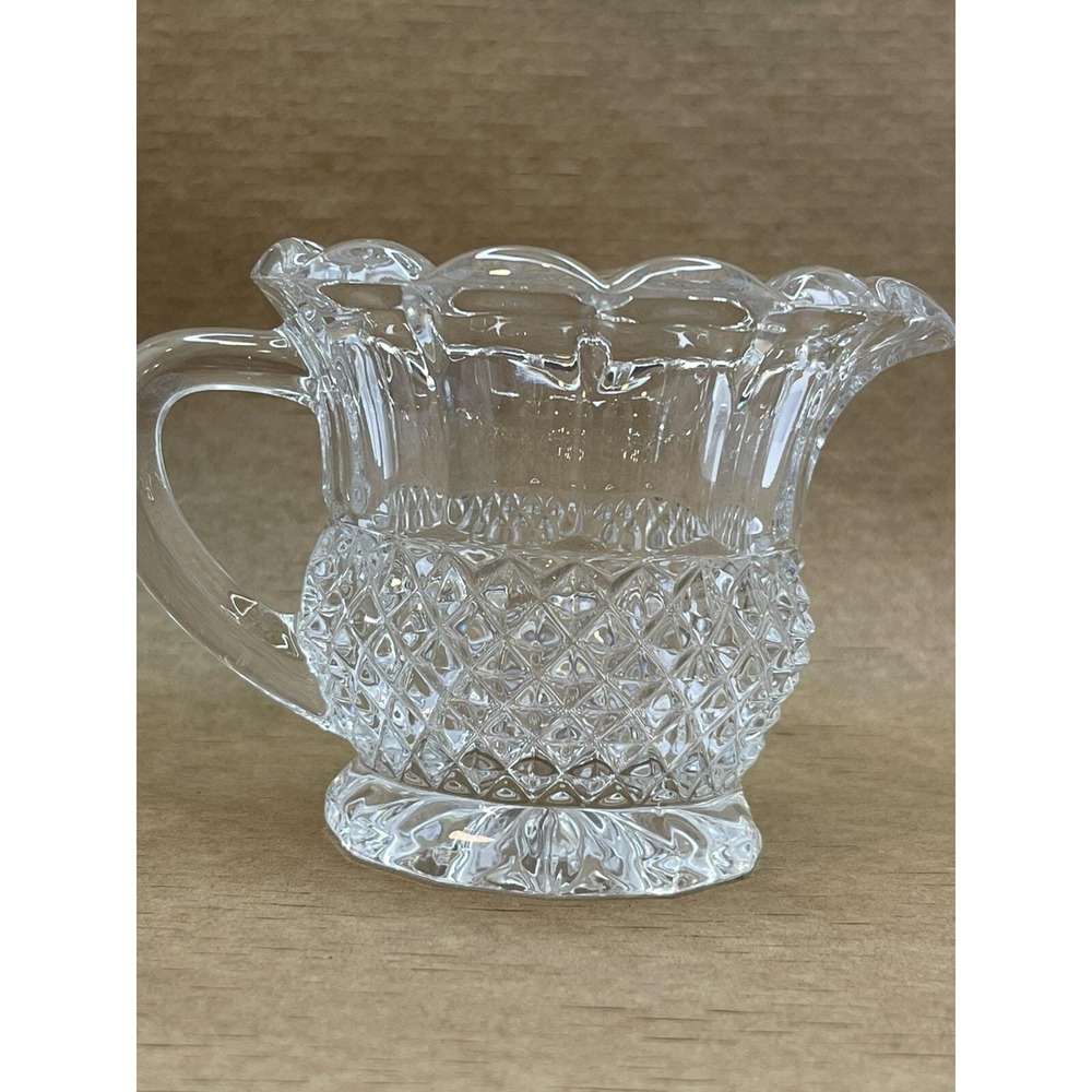 Vintage Diamond Point‎ Waffle Crystal Clear EAPG Footed Creamer